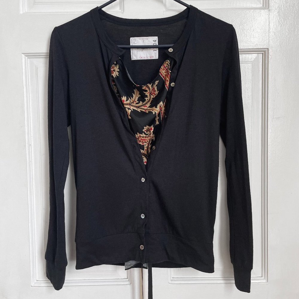 Sacai Black Buttoned Blouse with Red Accents